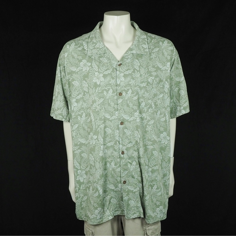 Tommy Bahama Hawaiian Shirt Mens 3XLB 3XB Green Floral Vista Mar Leaf It To Me